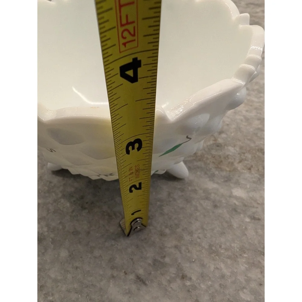 Vintage White Milk Glass‎ 3 Footed Hobnail Bowl Candy Dish 5